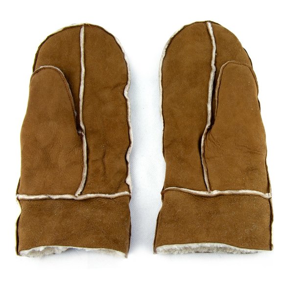 New Sheepskin Shearling Suede Mittens Gloves Tan Brown Black Womens One Size - Picture 6 of 16